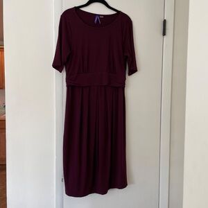 Seraphine Maternity Nursing Purple Maroon Short Sleeve Stretchy Jersey Dress 8 M